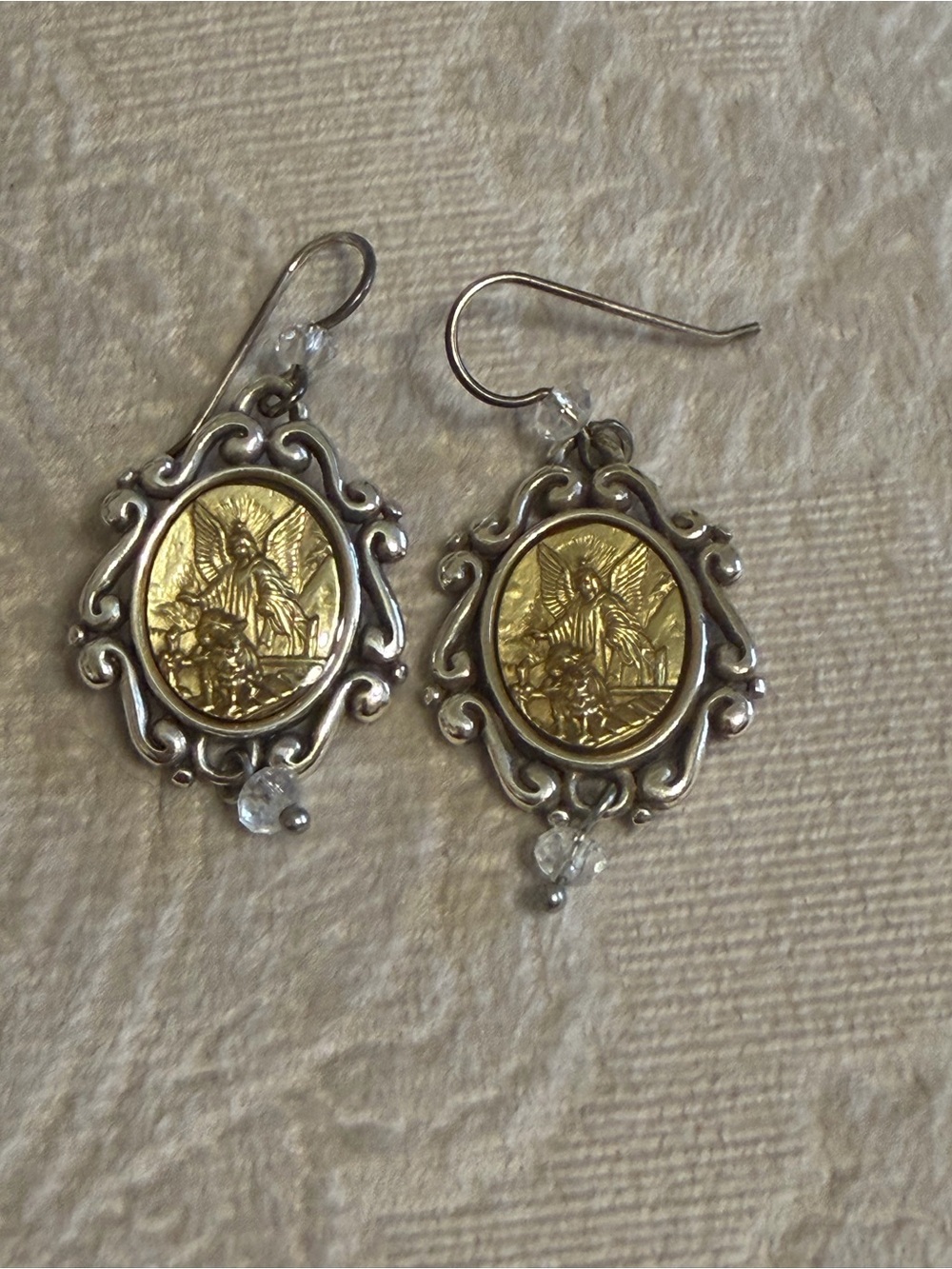 Brighton Devotion I Believe in Angels Earrings Two Tone Crystal Dangle